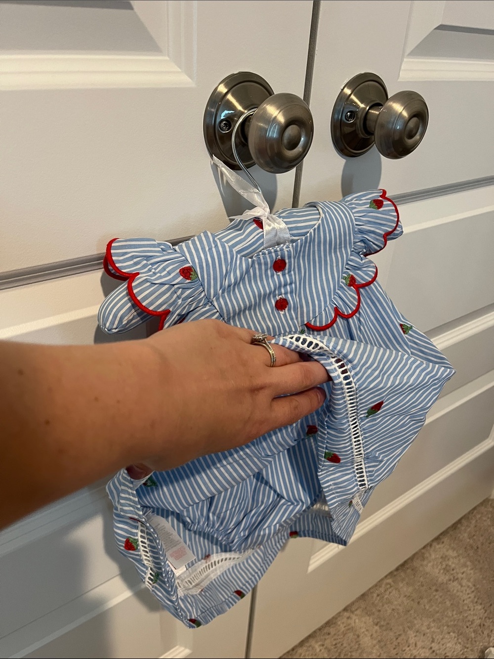 100% cotton, embroidered strawberry & cherry baby girl dress sets - Picture 4 of 9
